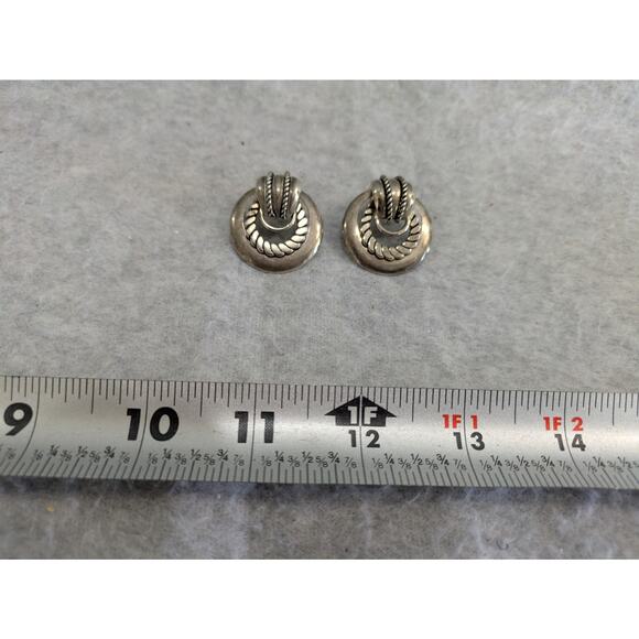 Vintage Silver Tone Premier USA Stud Earrings Circle Twisted Rope - Picture 4 of 6